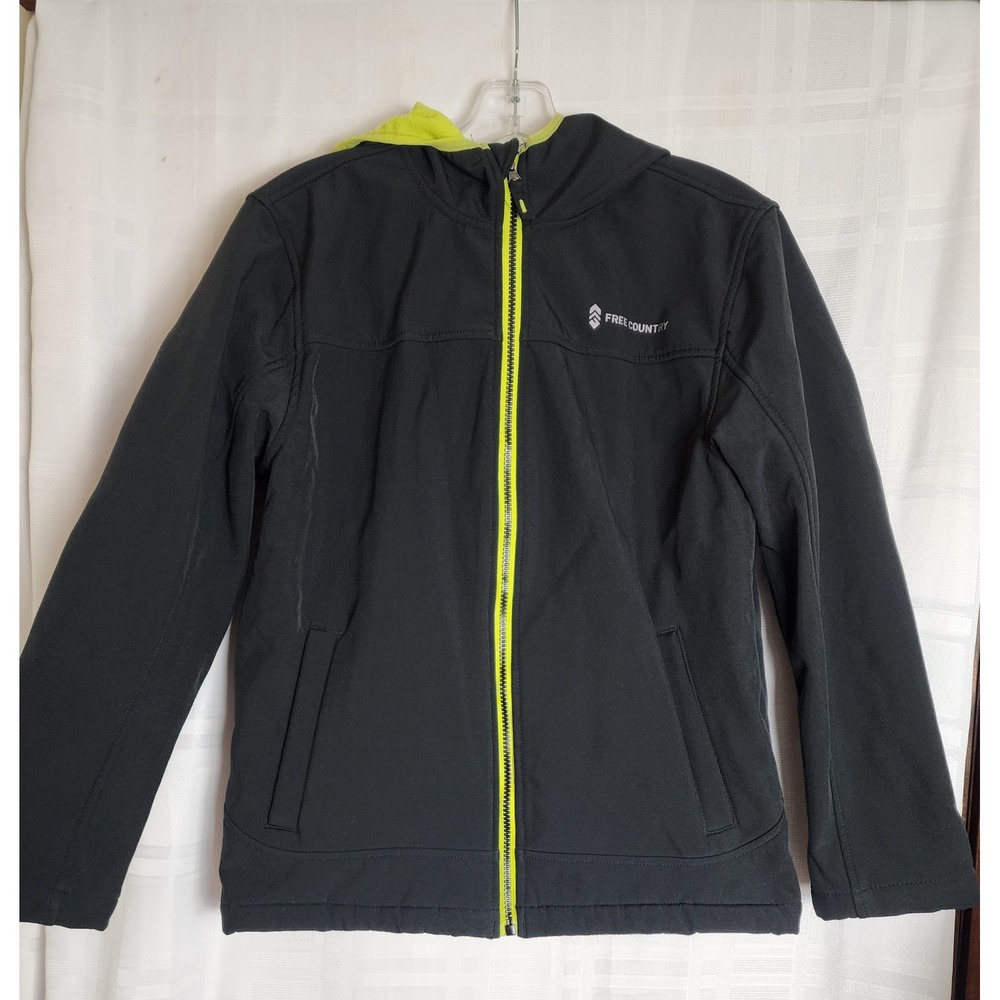 Kids Free Country‎ Black/ Neon Yellow Lined Hooded Jacket Size 14 16